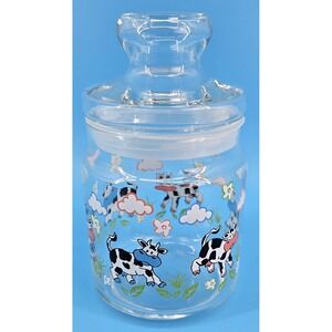 Vtg Storage Jars Cows Glass With Sealing Bubble Lids Clouds Farmhouse‎ Country